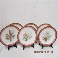 Set of 6 Victorian botanical porcelain 9" plates