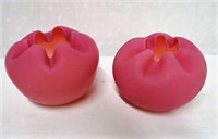 Pair of hand blown satin glass rose bowls 3"H