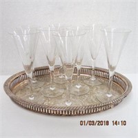 Oval silver gallery tray 16" and 8 champagne