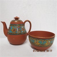 MAW London England pottery teapot & spill bowl