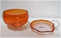 2 pieces of peach glass applied handle and