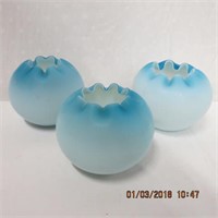 3 hand blown satin glass rose bowls 3.25"H