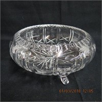 Crystal cross and olive footed bowl 10" across