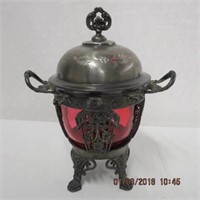 Victorian silver sugar caster, Cranberry liner