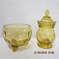 Amber Coin Dot footed 4.5" bowl and covered