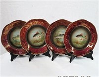 Set of 4 Royal Vienna fish decorated plates