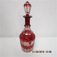 Cut to clear Ruby overlay decanter 12"H