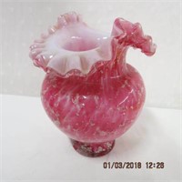 Pink Vasa Murrhina ruffled 5.5" vase