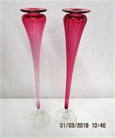 2 Cranberry hand blown 12.5" trumpet vases