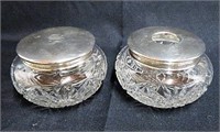 Cut crystal powder jar and hair receiver with