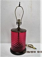 Cranberry swirl glass lamp 22.5"H