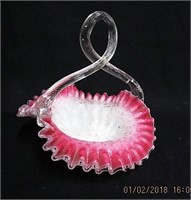 Pink Vasa Murrhina ruffled cased glass hand blown