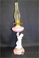 Antique Cherub porcelain oil lamp, double burner