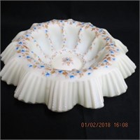 Enamel over lay satin glass ruffled centre bowl