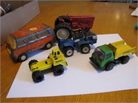 5 Toys:  Van, Tractor, Trucks Some are for parts