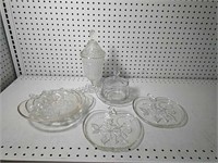Vintage glass pieced including covered butter dish