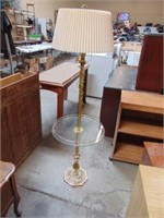 Brass Floor Lamp W/Glass Table