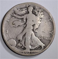1921 WALKING LIBERTY HALF DOLLAR, VG KEY COIN