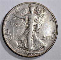 1938-D WALKING LIBERTY HALF DOLLAR, XF KEY COIN