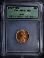 1909 VDB LINCOLN CENT, ICG MS-67 RED