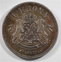 1883 Sweden Krona VF, 80% Silver, .1929 ozt