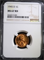 1945-D LINCOLN CENT NGC MS67 RD