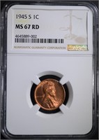 1945-S LINCOLN CENT NGC MS67 RD