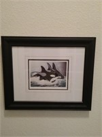 Custom framed watercolor whale painting