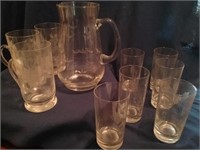 Glass Pitcher & Drinking Glasses