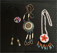 2 Beaded Indian Style Necklaces & 1 Bolo