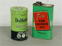 pair of vintage tins- seed oil, moth crystals