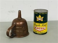 Maple Leaf  Co-op oil can (full) w/ copper funnel