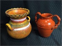 2 Burnt Orange Pottery Pieces