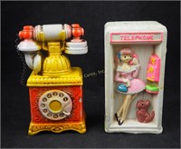 2 1960's Telephone Ceramic Banks Japan