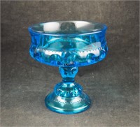 Vtg Blue Glass 3 Seam Indiana Sm Pedestal Bowl