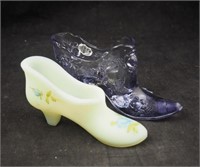 2 Vintage Fenton Glass Slipper Shoes