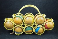 8 Vintage Wood Striped Croquet Balls W Carrier