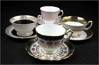 4 Vtg English & Bavaria China Tea Cups W Saucers