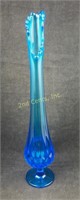 Vtg Fenton Sling Glass 17" Blue Bud Vase