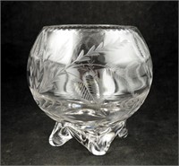 Heavy Cut Glass Crystal Leaf Pattern Bowl