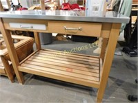 kitchen island, wood, stainless top,