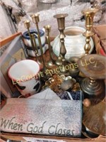 brass candle holders,  other brass items