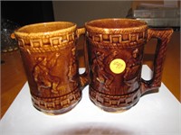 2 Vintage Stoneware Crock Beer Steins 5"