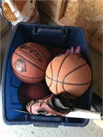 Box of sporting goods basketballs baseballs etc.