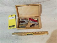 (9) Pocket Knives & Wood Box