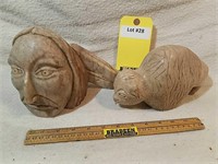 Pair of G Ghost Dog Soap Stone Carvings