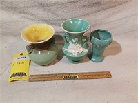 (3) Turquoise Colored Vases
