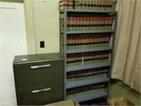 Metal filing cabinet and shelf