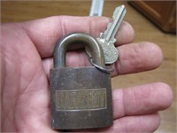 VINTAGE BRASS SARGENT PADLOCK LOCK WITH KEY