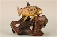 Floyd "Red" Bruce 12" Brown Trout on Driftwood,